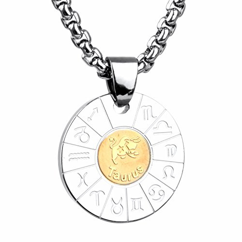 COPAUL Bijoux Acier Inoxydable Pendentif Collier Homme Femelle Signe Astrologique Zodiaque Zodiac,Taureau Taurus