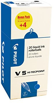 Pilot 3131910516514 V5 Hi-Tecpoint Liquid Ink Roller Pen - Blue (Pack of 20)