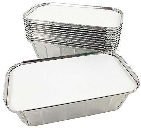 Pactogo 1 1/2 lb. IVC Disposable Aluminum Foil Loaf Bread Pan w/Board Lid (8 x 4.1 x 2.2) - Heavy Duty Made in USA (Pack of 50 Sets)
