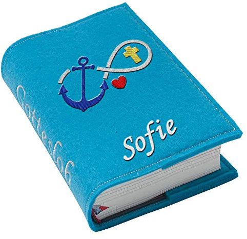 Gotteslob Gotteslobhülle Unendlich Glaube Liebe Hoffnung Filz mit Namen bestickt hellgrau weiß dunkelgrau blaugrau dunkelblau türkis maigrün flieder (lial) (türkis)