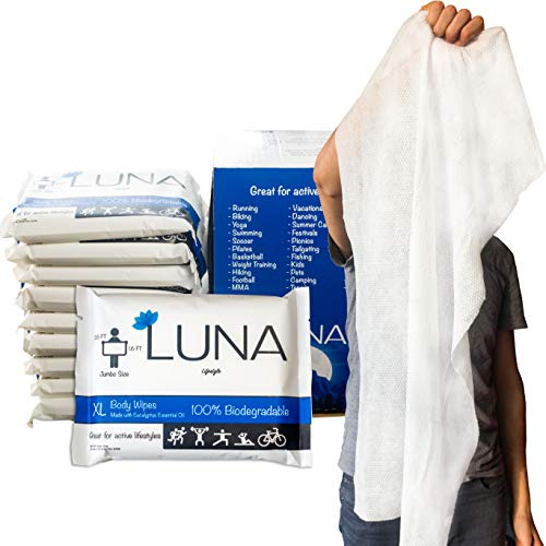 XL Wet Wipe Lingettes nettoyantes naturelles pour le corps - Sacs individuels - Biodégradables et sans odeur - Sans rinçage - Idéal après l'entraînement, le camping, les voyages, le yoga, la gym