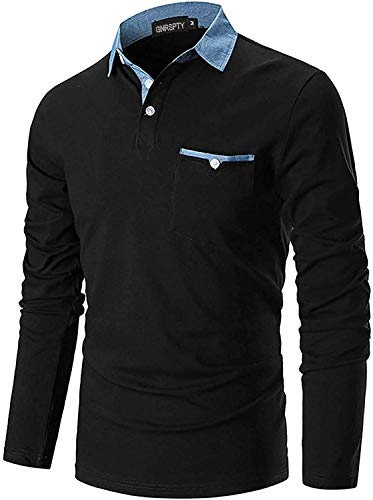 GNRSPTY Poloshirt Herren Langarm Basic Denim N?Hen Casual Baumwolle Golf Tennis Poloshirts
