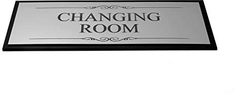 OriginDesigned Changing Room Door Sign, Adhesive Plaque, Stylish Metallic Silver and Black - Acrylic (Size 19.5cm x 7.6cm) supplied with adhesive strips
