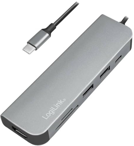 LogiLink UA0343 USB-C™ - Hub multifunción con 6 Extensiones: 1 HDMI/1 USB-C PD (Power Delivery)/1 Lector de Tarjetas SD/2 USB 3.2 Gen 1 x 1/1 HDMI (4 Kx2K a 30 Hz), para Smartphone, Ordenador