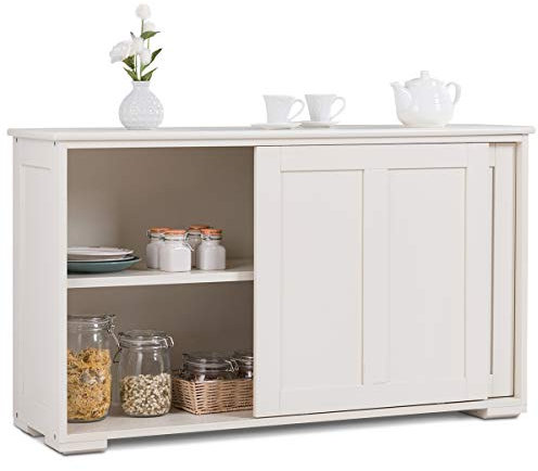 COSTWAY Sideboard, Küchenschrank mit Schiebetüren & verstellbarem Ablage, Buffetschrank Aufbewahrungsschrank, Beistellschrank für Küche, Esszimmer, Wohnzimmer, 107 x 33 x 60 cm, Holz, Cremeweiß