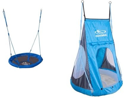 HUDORA Nestschaukel, blau - 100 kg belastbar - 72126 & Zelt für Nestschaukel 90 cm Cosy Castle - Garten-Schaukel, 72154