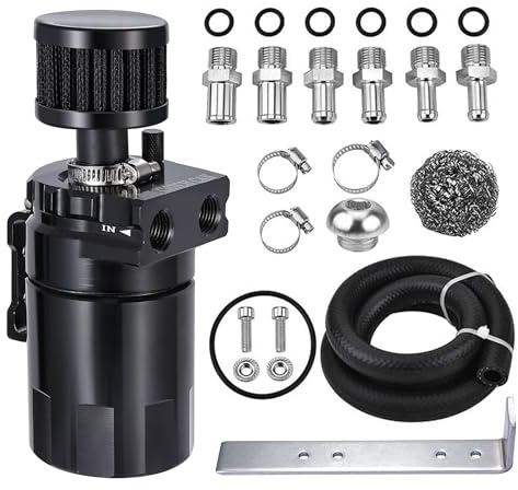 EVIL ENERGY Oil Catch Can, Universal Baffled Catch Can Kit with Breather Filter, 300ml Aluminum Air Oil Separator Tank NBR Fuel Hose Kits for PCV System