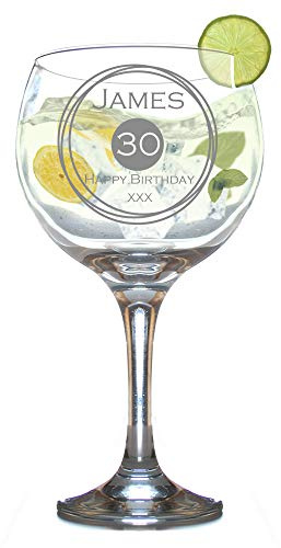 Personalised Gin and Tonic Glass Birthday Engraved Balloon Shaped G and T Novelty Juniper Copa Cocktail Stem Round Age Gift Box 630 ml