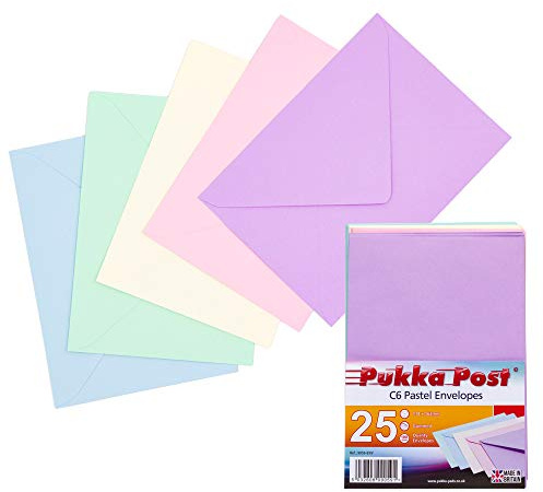 Pukka Pad, Pukka Briefumschläge, gummiert, 100 g/m², 114 x 162 mm, Größe C6, Pastellfarben, 25 Stück