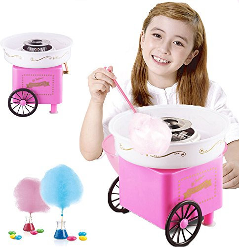 Willonin Zuckerwattemaschine, Retro Trolley Mini-Zuckerwattemaschine, geeignet für Familie, Party, Festival, Vergnügungspark Europäischer Standard 31 * 31 * 30cm (Rosa)