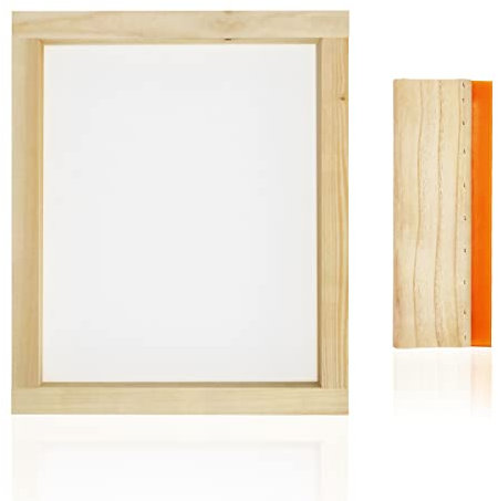 Worown 1 Piece 20 x 25 cm Screen Printing Frame with 110 White Mesh and 1 Piece 10 x 15 cm Screen Printing Squeegee for Screen Printing