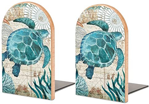 Sujetalibros Vintage con diseño de Mapa del océano para estantes para Sujetar Libros, topes Antideslizantes de Alta Resistencia para Libros, decoración de Madera para el hogar y la Oficina