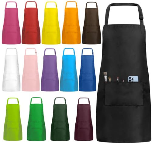 IMERAGO 15 Stück Erwachsene Schürzen Bulk mit Taschen, verstellbare Lätzchen, Kochschürze für Frauen und Männer, Malen, Kochen, Basteln (mehrfarbig, S/L), S (Taille 61 cm bis 89 cm), Small
