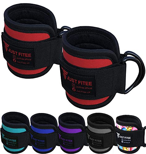 Just Fitee® Fitness Fußschlaufen Kabelzug mit D-Ring gepolstert für Kickbacks, Gesäß- und Beintraining, Knöchelschlaufen zur Verbesserung der Bauchmuskulatur, Fußschlaufen für Damen und Herren (Rot)