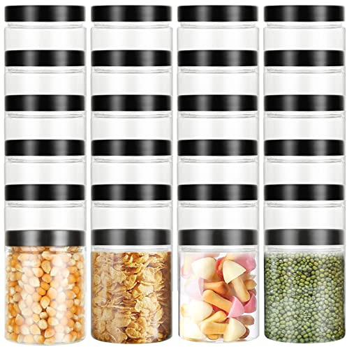 24 Transparent Plastic Jars 250 ml with Black Screw-Top Lid - For Jam, DIY Crafts, Kitchen