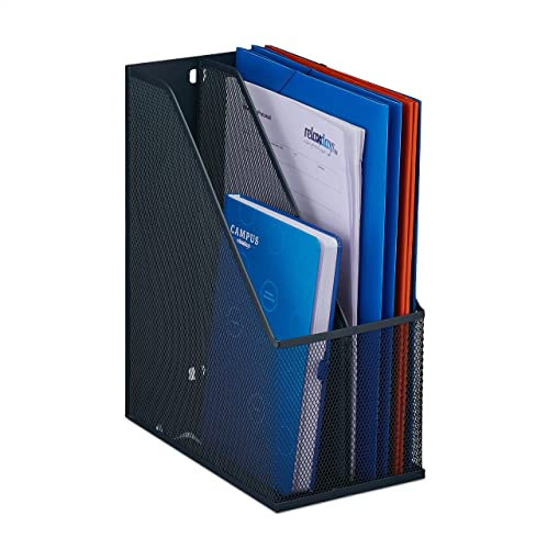 Relaxdays Stehsammler, A4, 2 Fächer, Mesh, HxBxT: 31,5 x 14,5 x 25 cm, Büro & Home-Office, Stehordner, Metall, anthrazit