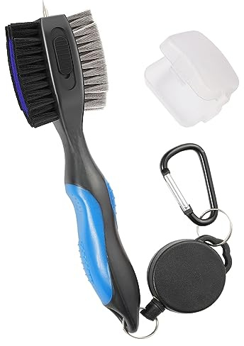 Lesunsul Spazzole per mazze da golf, strumento di pulizia da golf, con chiodi per la pulizia retrattili, setole in nylon e filo metallico, doppia testina oversize con fibbia in metallo retrattile a