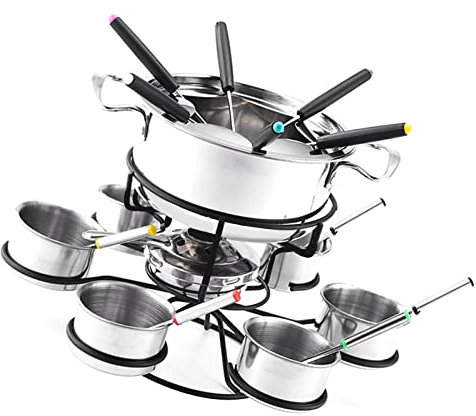 smashing Fondue au Fromage Rotatif,Fondue au Fromage Rotatif en Acier Inoxydable 21 pièces/Ensemble | Caquelon à Fondue avec 6 fourchettes, 6 Bols, Ensemble à Fondue Multifonctionnel
