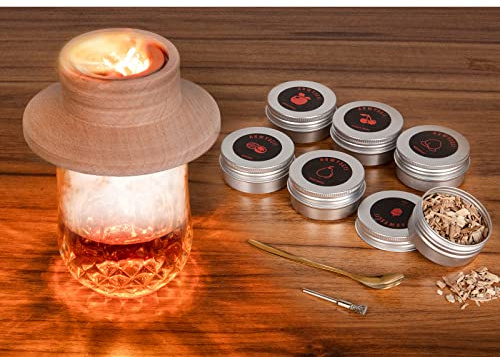 Premium Cocktail Smoker Kit with 6 Wood Smoking Chip Flavors - Perfect for Old-fashioned, Whiskey, and Bourbon Lovers. Great Gift Idea for Husband, or Father's Birthday, Holidays. (Torch Not Included)