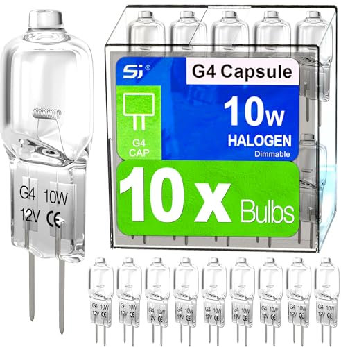 S&J G4 Halogen Light Bulbs 10W Clear Capsule 2 Pin Lamp Bulb Halogen Pin Base Warm White Dimmable 10 Pack (10 Watts)