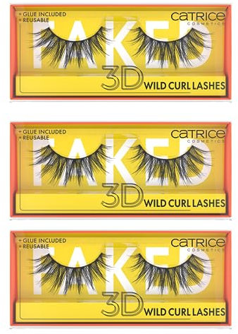 Catrice Faked 3D Wild Curl Lashes, künstliche Wimpern, Schwarz, langanhaltend, Falsche Wimpern-Effekt, vegan, ohne Mikroplastikpartikel, Nanopartikel frei, ohne Parfüm, 3er Pack (3x1pair)