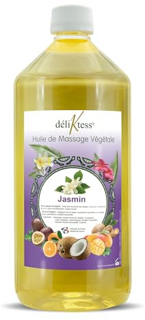 déliktess® - Huile de massage végétale - 19 parfums au choix- 200ml ou 1 litre - Naturelle et fabriquée en France - pour modelage professionnel (Jasmin)