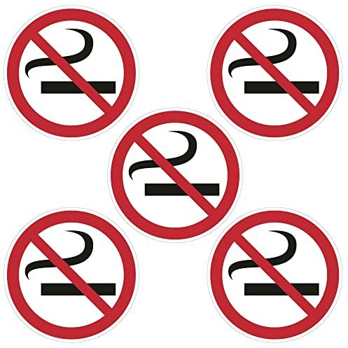kleberio® Selbstklebende Aufkleber - Rauchen Verboten - 10 cm 5 Stück Wetterfest Piktogramm Rauchverbot Schild No Smoking Verbotsschild