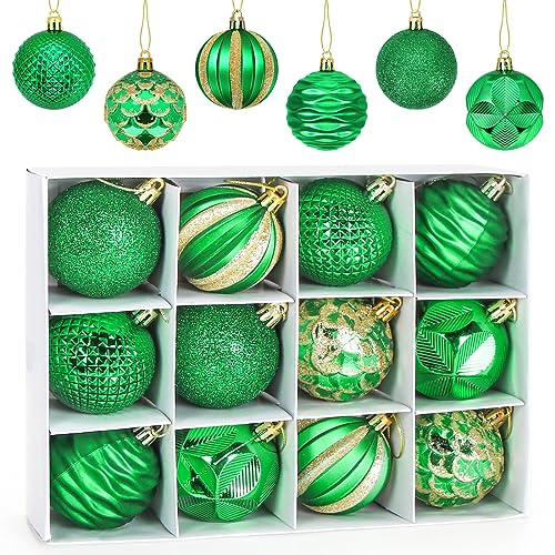 Aurasky Bolas de Navidad Verde 6CM, 12 PCS Bolas para Arbol de Navidad, Adornos para Árboles de Navidad Plástico, Regalos de Colgantes de Navidad, Decoración para Fiesta y Festival