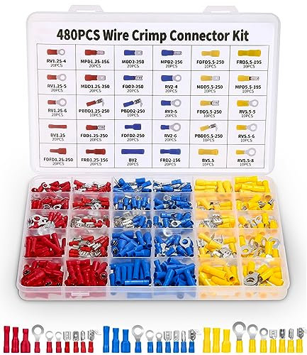 Jissta 480 Stück Kabelschuhe Set,Kabelschuhe Flachstecker Quetschverbinder Sortiment,30 Typen kabelschuhe Set Iron,Kabelverbinder Set, Quetschverbinder Set,Autoteile, Mechaniker, Werkstätten