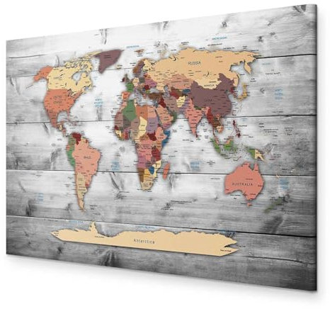 B&D XXL - Akustikbild Bilder Akustikschaum Hochleistungsschallabsorber Schallschutz Leinwand 1 tlg Wandbild Raumakustik Schalldämmung Poster Weltkarte Kontinente Welt Karte Holz