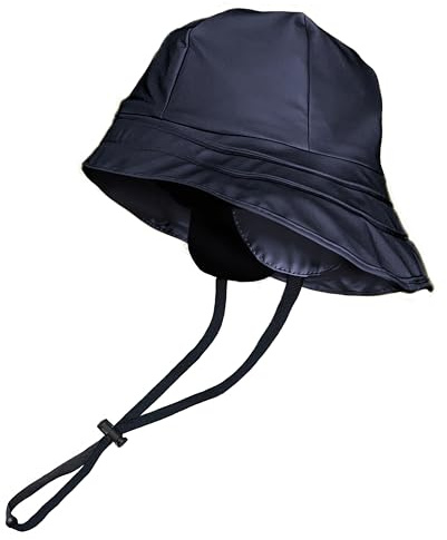 Toutacoo Cappello da Pioggia, Impermeabile, Unisex, a Tesa Larga - Berretto con sottogola e paraorecchie, Fodera in Pile (03- Blu Navy)