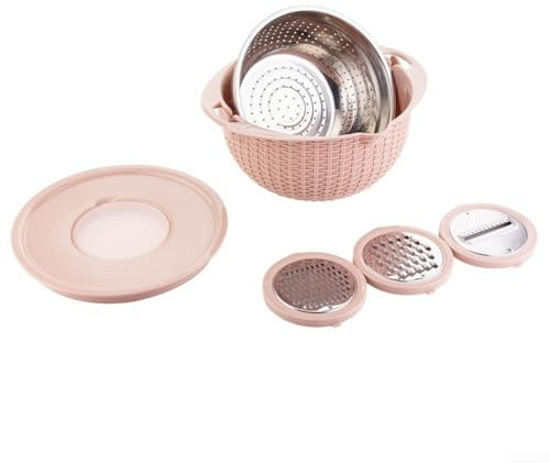 Drehbares Sieb mit Rührschüssel-Set, mühelose Zubereitung und Aufbewahrung von Lebensmitteln (Rosa)