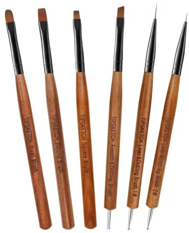 Tipsketch Nagel Pinsel 6 Stück Pinsel für Gelnägel,Nageldesign Gel Pinsel Dotting Painting Line Pen für Nagellack Gel Acryl Nagel Pinsel Nailart Kit Acryl Pinsel Fineliner nägel selber machen