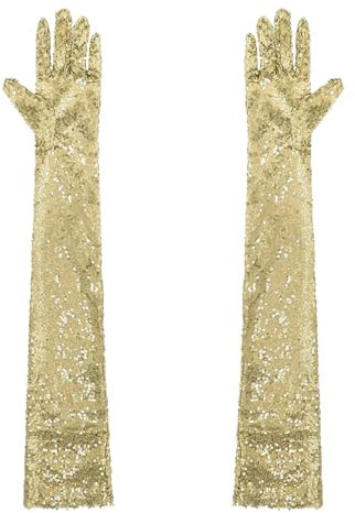 winying Damen Glänzende Pailletten Lange Handschuhe Vintage Tanzhandschuhe Festlich Abendhandschuhe 1920er Opera Kostüm Gold Einheitsgröße