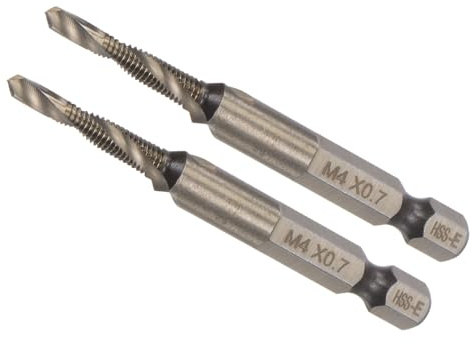 CoCud 2 Pcs Barrena de Roscar y Taladrar Combinada Tamaño de Rosca M4 x 0.7 | Herramientas de Acero de Alta Velocidad, Vástago Hexagonal de 1/4