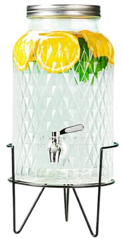 Wooden Vertical Cold Drink Machine with Iron Stand, Party Juice Dispenser for 6l Tap, Lemonade Mason Jar for Hot or Cold Drinks Sealed and Leak-Proof,6L Diamond Shape