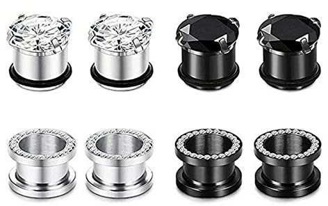 Bcughia Ohr Tunnel 20mm Edelstahl Tunnel Ohrringe Damen Silber Schwarz Reifen mit Zirkonia Tunnel Set, 8 Stück
