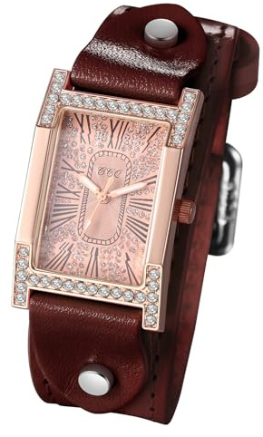 JewelryWe Uhren Damen Analog Quarz Datum Kalender 30m Wasserdicht Armbanduhr Rechteckig Römische Ziffern Geschäfts Beiläufige Uhr mit Echtleder Leder Armband Schwarz/Grün