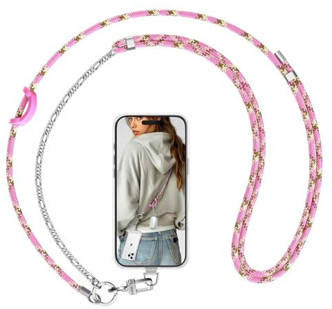pcgaga Mobile Phone Lanyard Crossbody, Adjustable Braided Phone Neck Strap with Premium Metal Chain Clip, 2 Tether Tabs for iPhone AirPods ID Badge Keys Purses Women Men-Enhanced Durability and Style