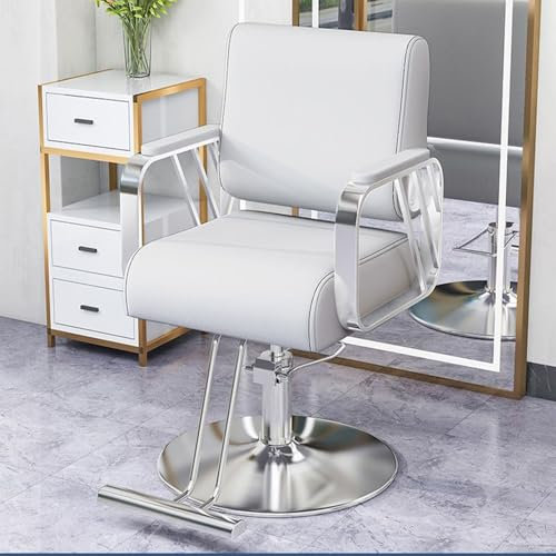 TFDRSEXVD Friseurstuhl, 360° drehbar, verstellbar, für Spa-Schönheit, für Friseursalon, Friseur zu Hause,Weiß,Silver Plate