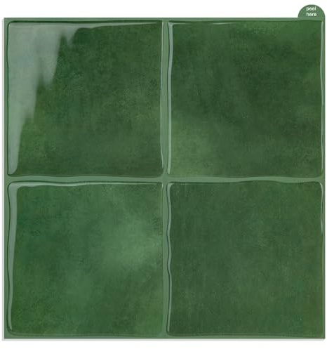WalDecoo Quadratische Fliesen zum Abziehen und Aufkleben, dickere Wandfliesen zum Abziehen und Aufkleben, 10 Blatt, selbstklebende 3D-Wandfliesen, grün, 22,9 x 22,9 cm, Fliesenaufkleber für Küche