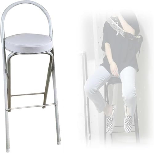 Sgabello da bar pieghevole e portatile, imbottito, alto, per cucina, negozio, caffetteria, altezza seduta 70 cm, colore: bianco