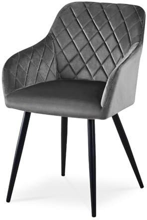 CLIPOP Esszimmerstuhl, 1 Stück Küchenstühle Grau Samtstoff stühle Polsterstühle mit Armlehne Metallbeine Polstersessel Stühle für Esszimmer Küche (1, Samt Grau)