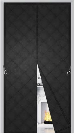 Magnetic Thermal Insulated Door Curtain 100x180cm,Thick Soundproof Door Cover for Winter,Windproof, PVC Fabric Insulated Screen Door for Front,Bedroom,or Garage,Black
