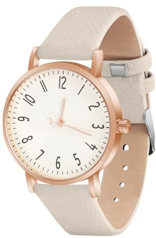 OFFCUP Women's Leather Quartz Watch, Leather Strap Ladies Watches | Analog Quartz Watches with White Dial, 3 Hand Quartz Watch, Premium Fashion Wrist Watch for Women Ladies Girls