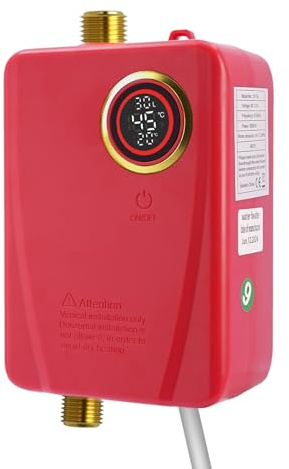 TONFEION Durchlauferhitzer, 5L Warmwasserspeicher, Sichere Heizung Elektrische Durchlauferhitzer, Mini Warmwasserboiler mit Intelligente Steuerung & LED-Anzeige für Dusche/Badezimmer/Küche (Red)
