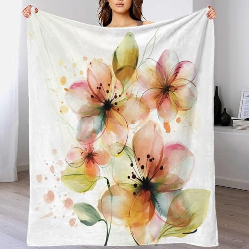 TBDUEPS Luxuriöse, Bequeme Decke mit Aquarellblumen für drinnen und draußen, Beste Yogadecke für Frauen als Geschenk für die Familie, Geburtstag, Hochzeit, 100 x 130 cm