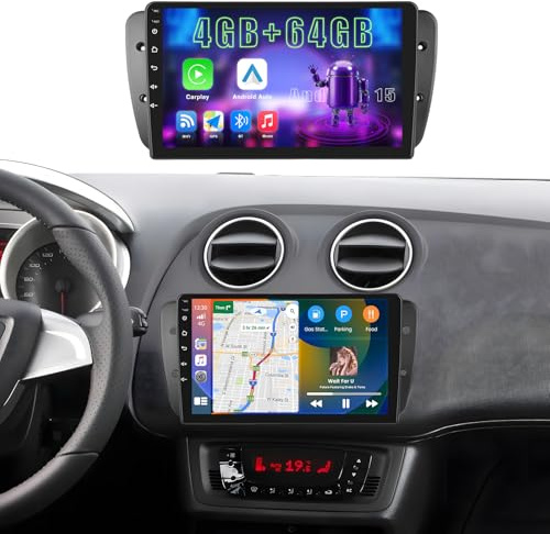 Fuluku 4+64G Android 15 9 Autoradio per Seat Ibiza 2009-2013 | Schermo auto per Wireless Carplay Android Auto, Stereo Auto Bluetooth,GPS Navi, Telecamera Posteriore, FM RDS, WiFi, SWC