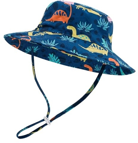 LACOFIA Justerbar baby solhatt baby sommarhatt med solskydd brett brätte simning strand pool, B-Dinosaurie Mörkblå, 3-7 anni