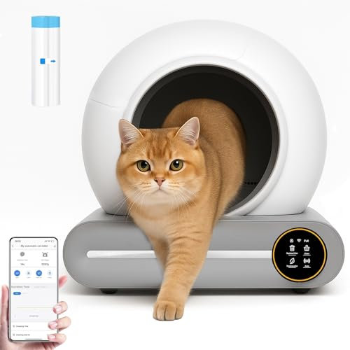 Selbstreinigende Katzentoilette 65L Katzenklo Selbstreinigend, Katzenklo Elektrisches mit Müllbeutel, APP-Steuerung/10 Sensoren/Sofortige Reinigung Geeignet für Mehrkatzenhaushalte